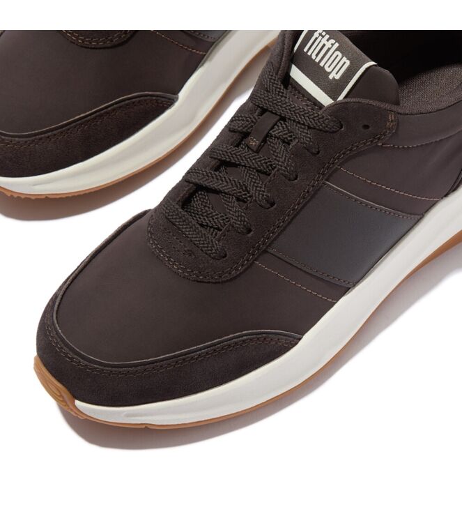 FitFlop f-mode flow sneaker - nylon & suede mix chocolate brown/cream Direct leverbaar uit de webshop van www.meijerink-schoenen.nl/