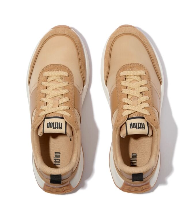 FitFlop f-mode flow sneaker - nylon & suede mix camel mix Direct leverbaar uit de webshop van www.meijerink-schoenen.nl/