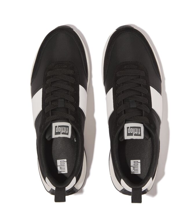 FitFlop f-mode flow sneaker - mixed materials black/urban white Direct leverbaar uit de webshop van www.meijerink-schoenen.nl/