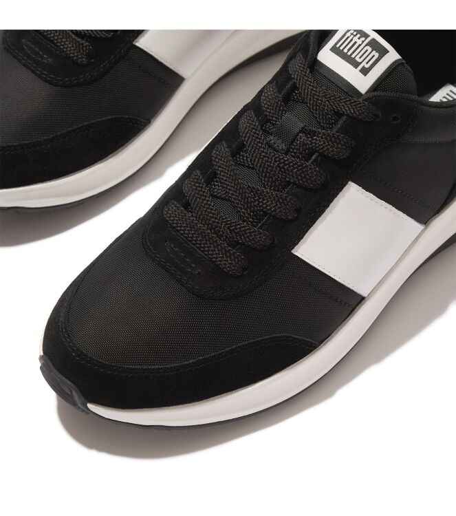 FitFlop f-mode flow sneaker - mixed materials black/urban white Direct leverbaar uit de webshop van www.meijerink-schoenen.nl/