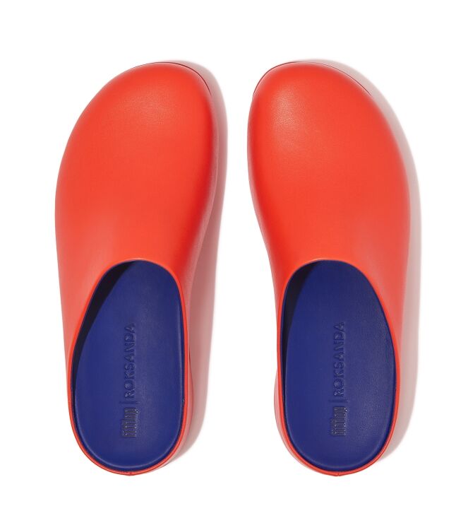 FitFlop shuv x roksanda leather clogs tangerine/lapis blue Direct leverbaar uit de webshop van www.meijerink-schoenen.nl/