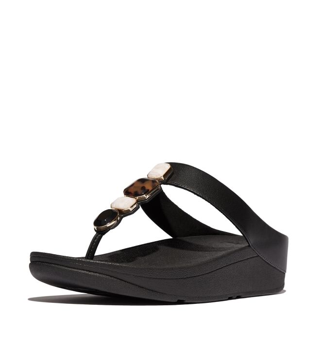 FitFlop fino multi-stone leather toe-post sandals all black Direct leverbaar uit de webshop van www.meijerink-schoenen.nl/