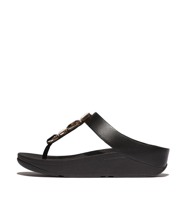 FitFlop fino multi-stone leather toe-post sandals all black Direct leverbaar uit de webshop van www.meijerink-schoenen.nl/