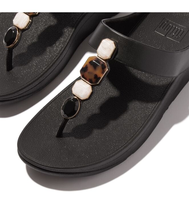 FitFlop fino multi-stone leather toe-post sandals all black Direct leverbaar uit de webshop van www.meijerink-schoenen.nl/