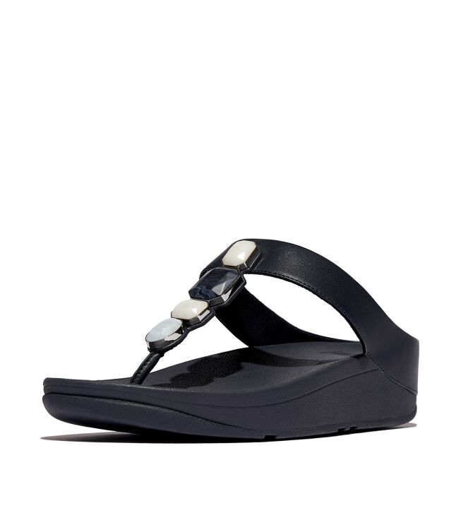FitFlop fino multi-stone leather toe-post sandals midnight navy Direct leverbaar uit de webshop van www.meijerink-schoenen.nl/