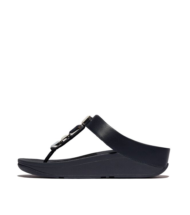 FitFlop fino multi-stone leather toe-post sandals midnight navy Direct leverbaar uit de webshop van www.meijerink-schoenen.nl/