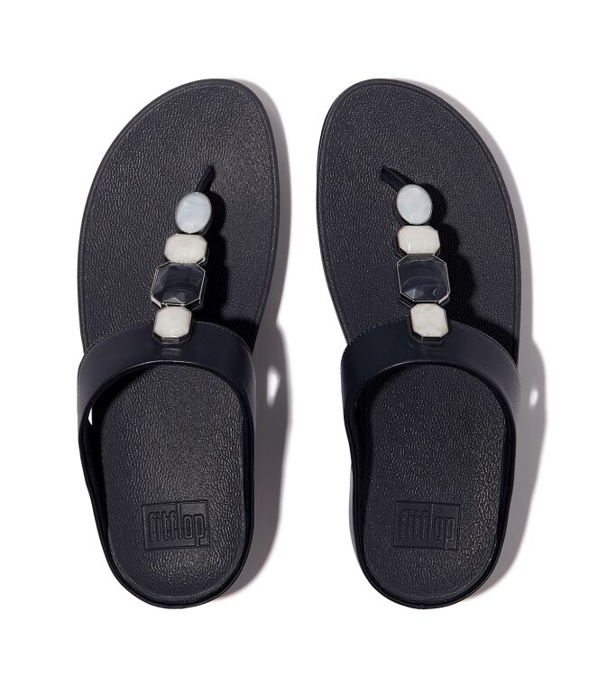 FitFlop fino multi-stone leather toe-post sandals midnight navy Direct leverbaar uit de webshop van www.meijerink-schoenen.nl/