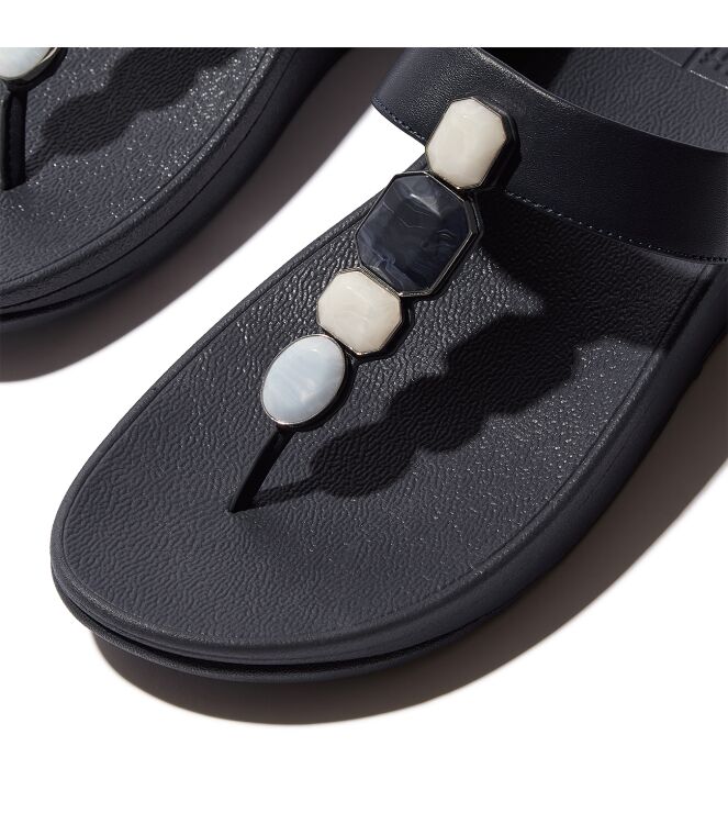 FitFlop fino multi-stone leather toe-post sandals midnight navy Direct leverbaar uit de webshop van www.meijerink-schoenen.nl/