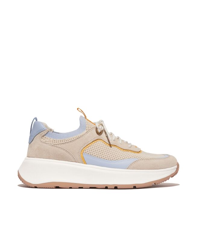 FitFlop f-mode  suede/knit flatform slip-on laced sneakers paris beige/skywash blue Direct leverbaar uit de webshop van www.meijerink-schoenen.nl/