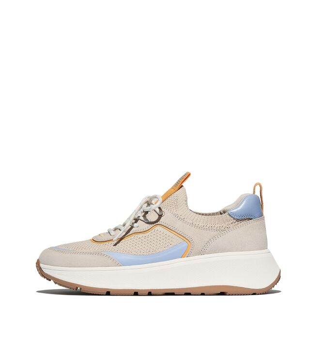 FitFlop f-mode  suede/knit flatform slip-on laced sneakers paris beige/skywash blue Direct leverbaar uit de webshop van www.meijerink-schoenen.nl/