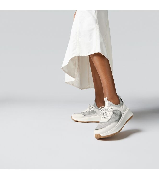 FitFlop f-mode  suede/knit flatform slip-on laced sneakers urban white/french grey Direct leverbaar uit de webshop van www.meijerink-schoenen.nl/
