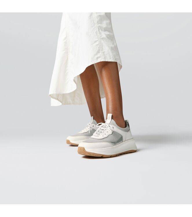 FitFlop f-mode  suede/knit flatform slip-on laced sneakers urban white/french grey Direct leverbaar uit de webshop van www.meijerink-schoenen.nl/