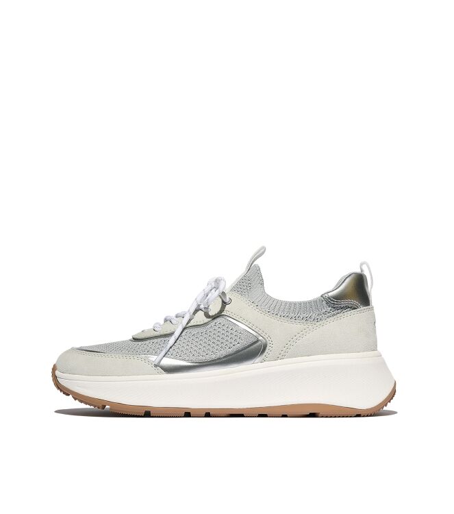 FitFlop f-mode  suede/knit flatform slip-on laced sneakers urban white/french grey Direct leverbaar uit de webshop van www.meijerink-schoenen.nl/