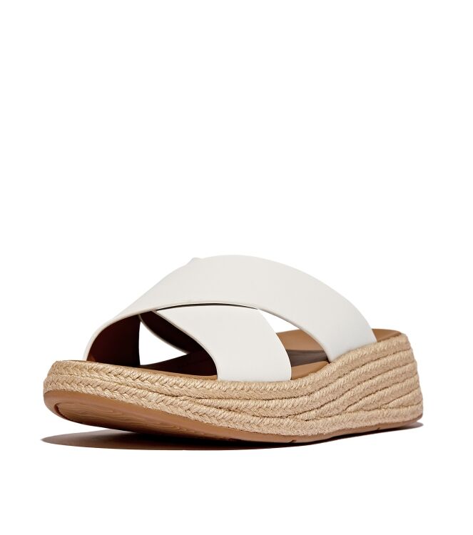 FitFlop f-mode espadrille leather flatform cross slides urban white Direct leverbaar uit de webshop van www.meijerink-schoenen.nl/