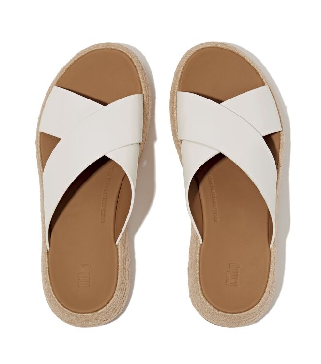 FitFlop f-mode espadrille leather flatform cross slides urban white Direct leverbaar uit de webshop van www.meijerink-schoenen.nl/