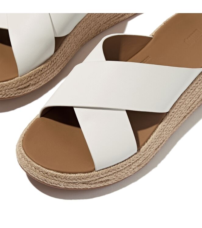 FitFlop f-mode espadrille leather flatform cross slides urban white Direct leverbaar uit de webshop van www.meijerink-schoenen.nl/