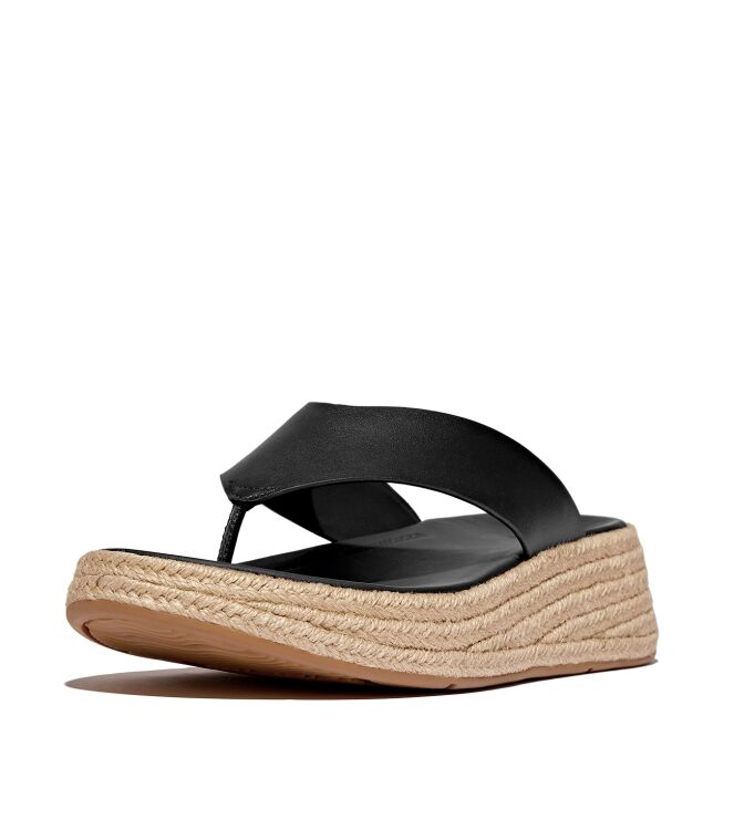 FitFlop f-mode espadrille leather flatform t/post sandals black Direct leverbaar uit de webshop van www.meijerink-schoenen.nl/
