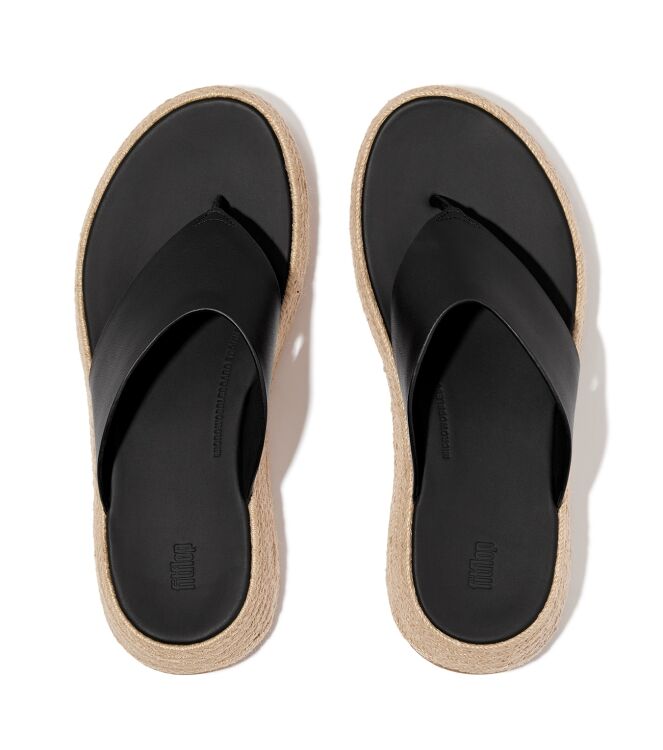 FitFlop f-mode espadrille leather flatform t/post sandals black Direct leverbaar uit de webshop van www.meijerink-schoenen.nl/