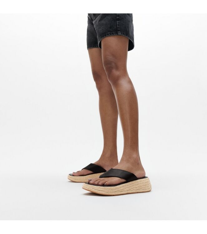 FitFlop f-mode espadrille leather flatform t/post sandals black Direct leverbaar uit de webshop van www.meijerink-schoenen.nl/