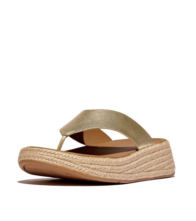 FitFlop f-mode espadrille leather flatform t/post sandals platino Direct leverbaar uit de webshop van www.meijerink-schoenen.nl/