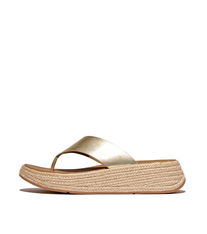 FitFlop f-mode espadrille leather flatform t/post sandals platino Direct leverbaar uit de webshop van www.meijerink-schoenen.nl/