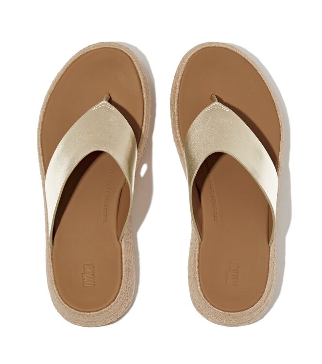 FitFlop f-mode espadrille leather flatform t/post sandals platino Direct leverbaar uit de webshop van www.meijerink-schoenen.nl/