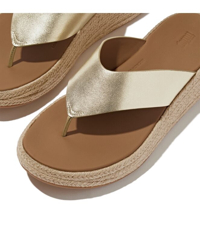 FitFlop f-mode espadrille leather flatform t/post sandals platino Direct leverbaar uit de webshop van www.meijerink-schoenen.nl/