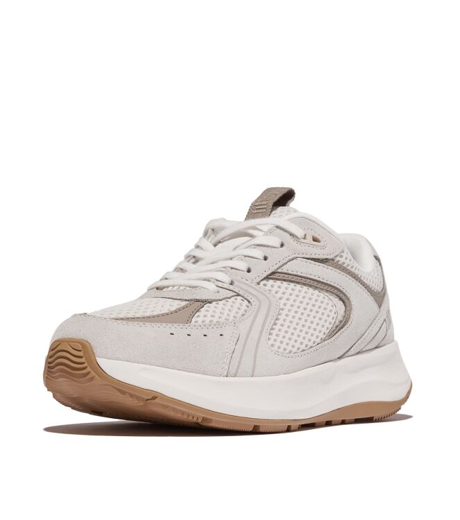 FitFlop f-mode flow suede/mesh/leather flatform sneakers urban white Direct leverbaar uit de webshop van www.meijerink-schoenen.nl/