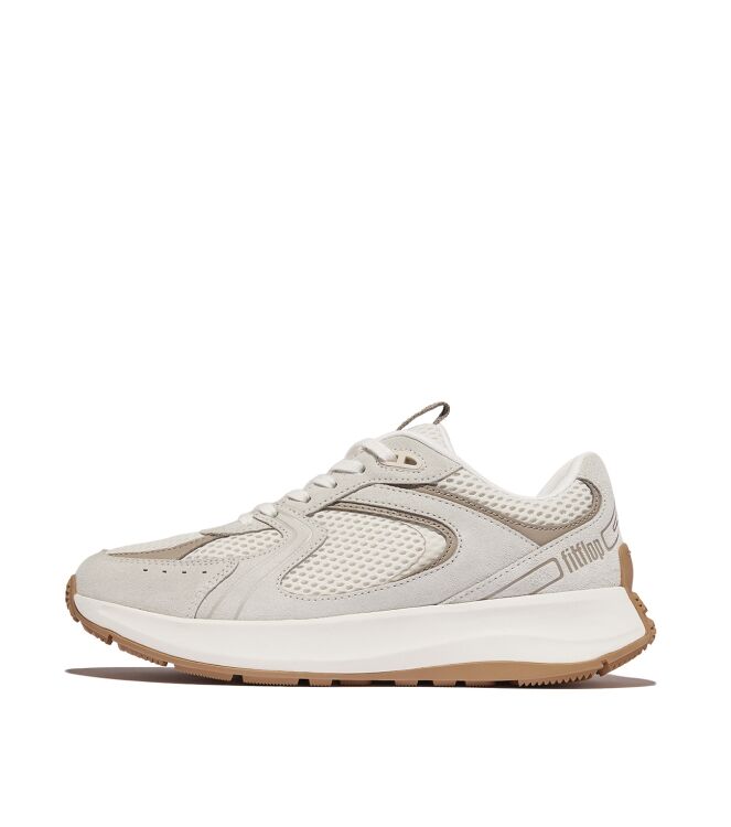 FitFlop f-mode flow suede/mesh/leather flatform sneakers urban white Direct leverbaar uit de webshop van www.meijerink-schoenen.nl/