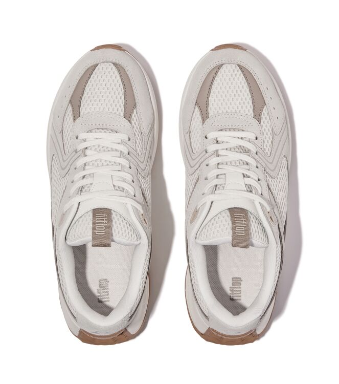 FitFlop f-mode flow suede/mesh/leather flatform sneakers urban white Direct leverbaar uit de webshop van www.meijerink-schoenen.nl/