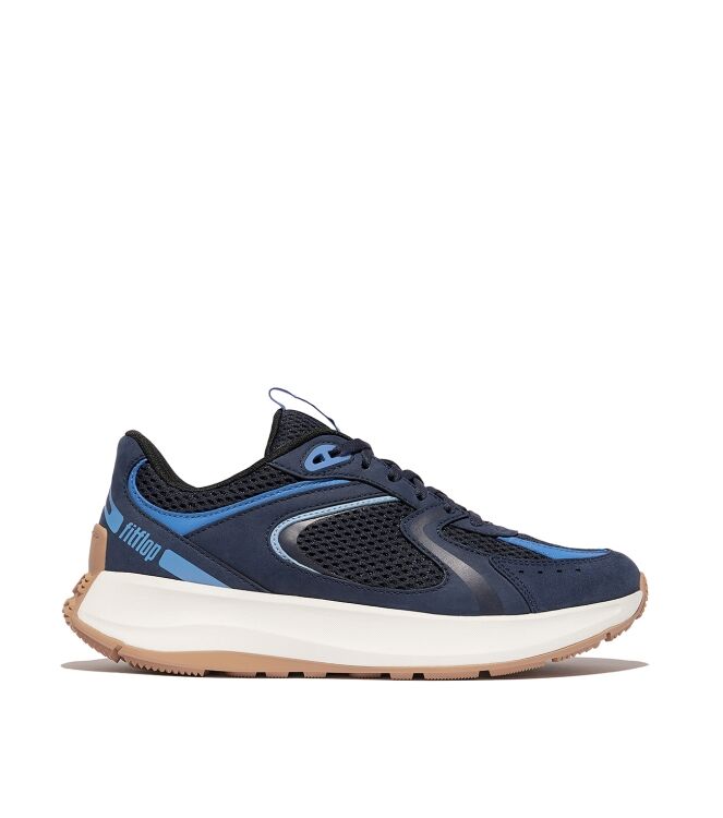 FitFlop f-mode flow suede/mesh/leather flatform sneakers midnight navy/bondi blue Direct leverbaar uit de webshop van www.meijerink-schoenen.nl/