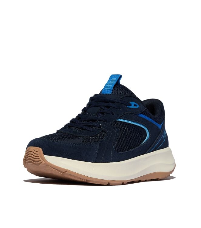 FitFlop f-mode flow suede/mesh/leather flatform sneakers midnight navy/bondi blue Direct leverbaar uit de webshop van www.meijerink-schoenen.nl/