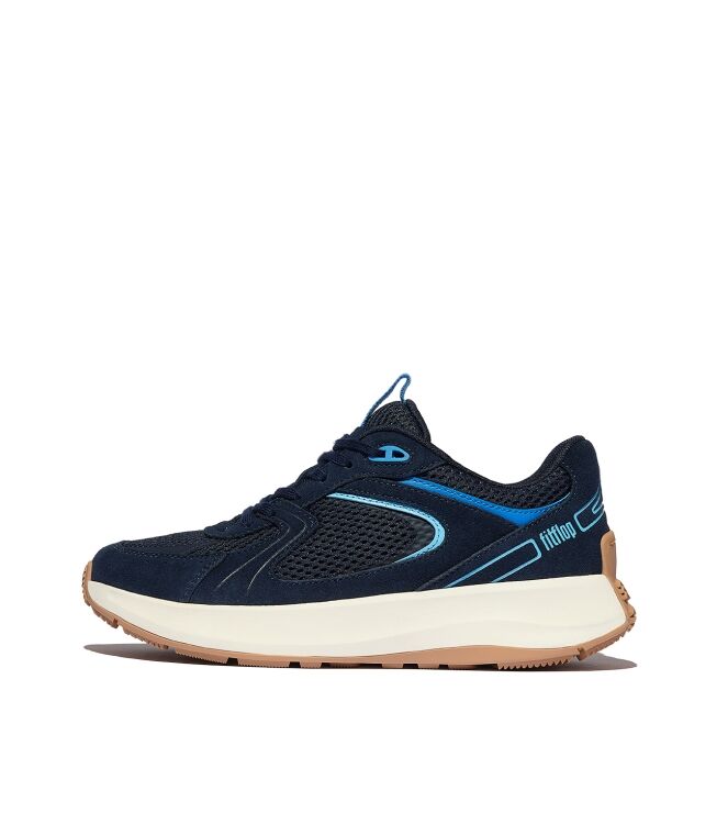 FitFlop f-mode flow suede/mesh/leather flatform sneakers midnight navy/bondi blue Direct leverbaar uit de webshop van www.meijerink-schoenen.nl/