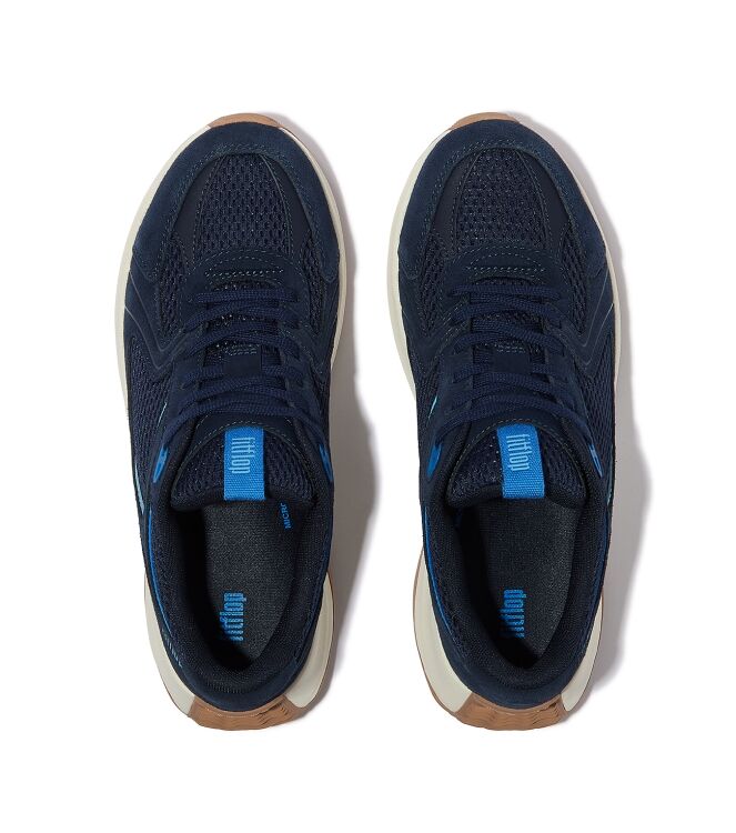 FitFlop f-mode flow suede/mesh/leather flatform sneakers midnight navy/bondi blue Direct leverbaar uit de webshop van www.meijerink-schoenen.nl/
