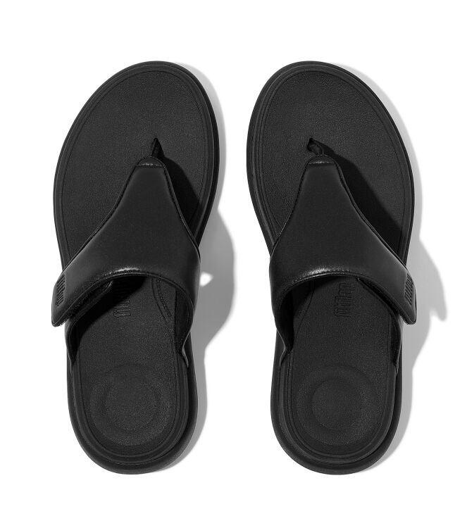 FitFlop f-mode go adjustable flatform toe-post sandals all black Direct leverbaar uit de webshop van www.meijerink-schoenen.nl/