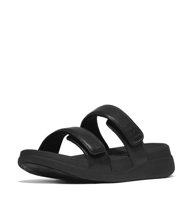 FitFlop  f-mode go adjustable flatform two-bar slides all black Direct leverbaar uit de webshop van www.meijerink-schoenen.nl/