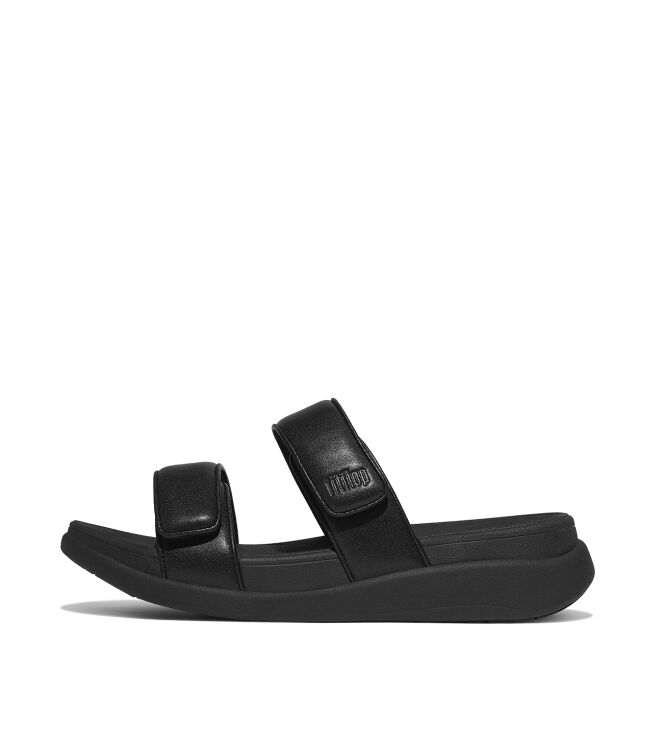 FitFlop  f-mode go adjustable flatform two-bar slides all black Direct leverbaar uit de webshop van www.meijerink-schoenen.nl/