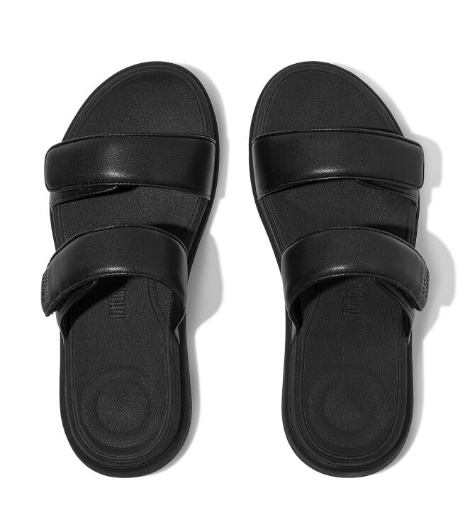 FitFlop  f-mode go adjustable flatform two-bar slides all black Direct leverbaar uit de webshop van www.meijerink-schoenen.nl/