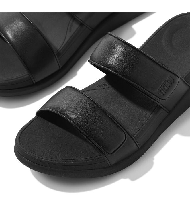 FitFlop  f-mode go adjustable flatform two-bar slides all black Direct leverbaar uit de webshop van www.meijerink-schoenen.nl/