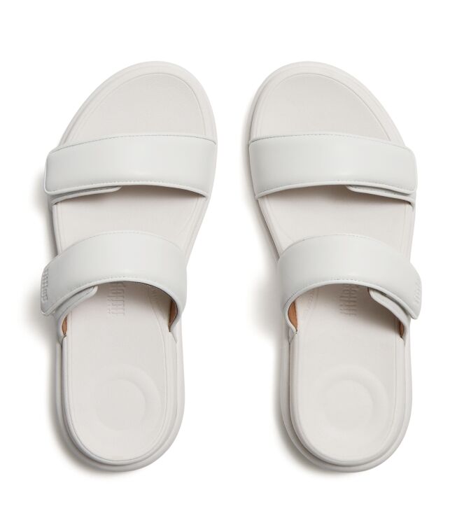 FitFlop  f-mode go adjustable flatform two-bar slides urban white Direct leverbaar uit de webshop van www.meijerink-schoenen.nl/