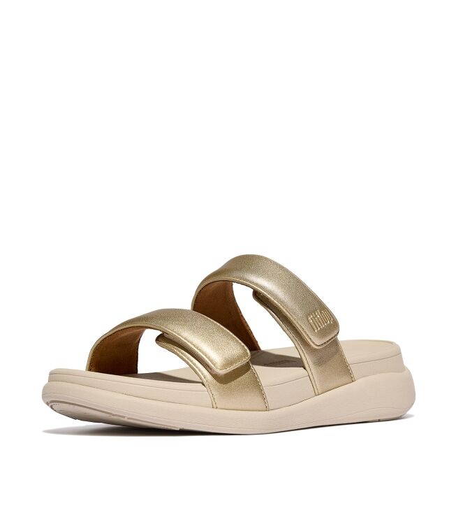 FitFlop  f-mode go adjustable flatform two-bar slides platino Direct leverbaar uit de webshop van www.meijerink-schoenen.nl/