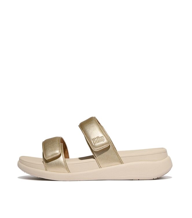 FitFlop  f-mode go adjustable flatform two-bar slides platino Direct leverbaar uit de webshop van www.meijerink-schoenen.nl/