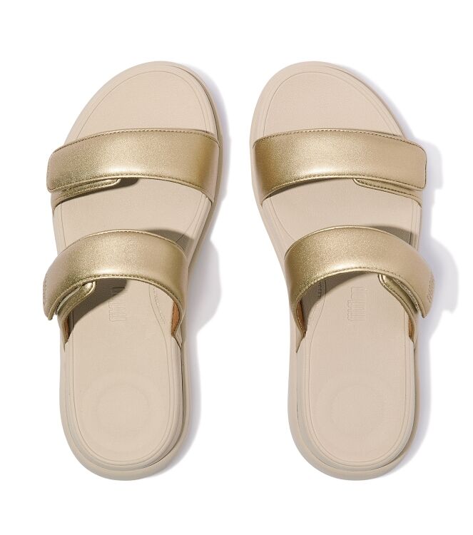 FitFlop  f-mode go adjustable flatform two-bar slides platino Direct leverbaar uit de webshop van www.meijerink-schoenen.nl/