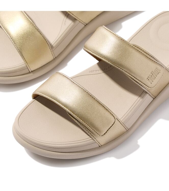 FitFlop  f-mode go adjustable flatform two-bar slides platino Direct leverbaar uit de webshop van www.meijerink-schoenen.nl/