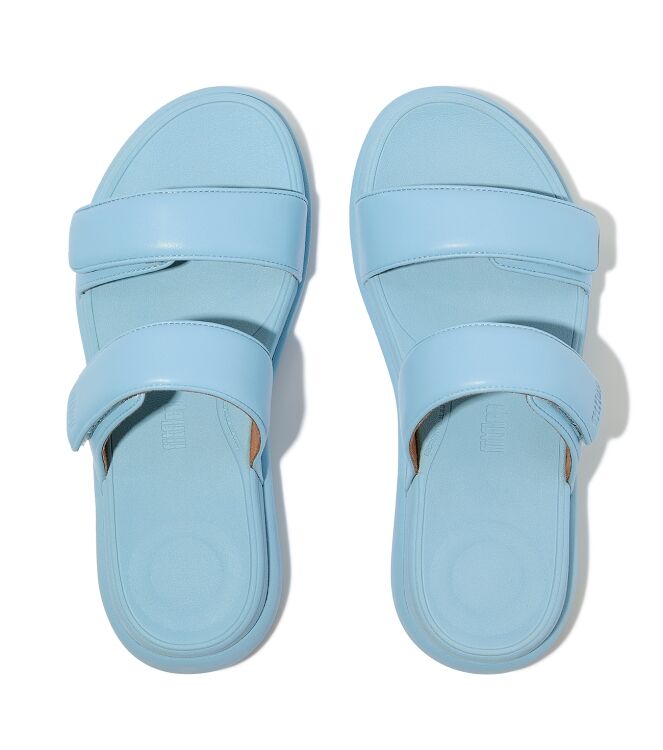 FitFlop  f-mode go adjustable flatform two-bar slides bondi blue Direct leverbaar uit de webshop van www.meijerink-schoenen.nl/