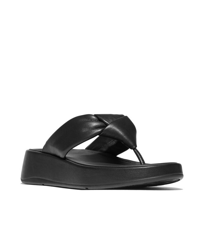 FitFlop f-mode knot soft-leather flatform toe-post sandals all black Direct leverbaar uit de webshop van www.meijerink-schoenen.nl/