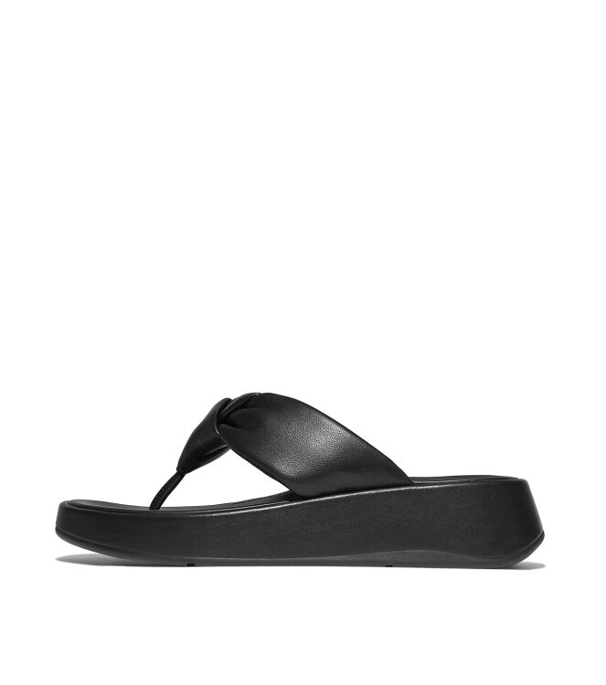 FitFlop f-mode knot soft-leather flatform toe-post sandals all black Direct leverbaar uit de webshop van www.meijerink-schoenen.nl/