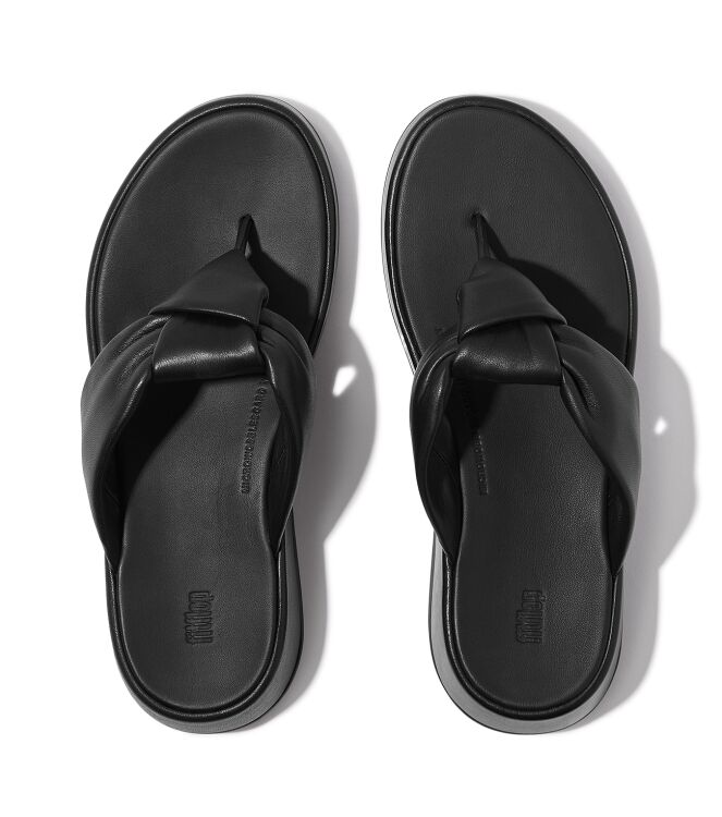 FitFlop f-mode knot soft-leather flatform toe-post sandals all black Direct leverbaar uit de webshop van www.meijerink-schoenen.nl/