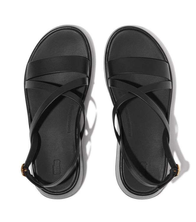 FitFlop f-mode leather flatform strappy back-strap sandals all black Direct leverbaar uit de webshop van www.meijerink-schoenen.nl/