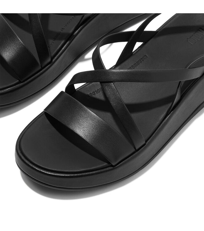FitFlop f-mode leather flatform strappy back-strap sandals all black Direct leverbaar uit de webshop van www.meijerink-schoenen.nl/